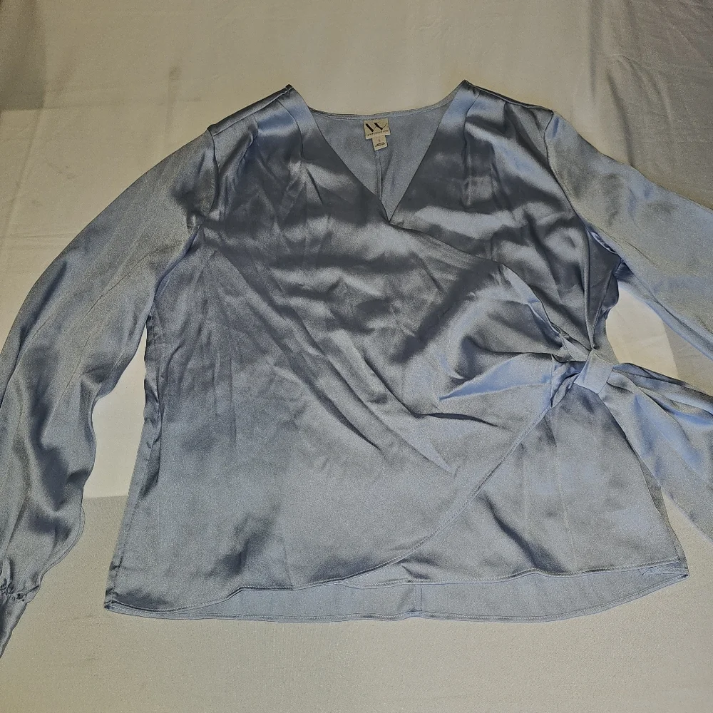Worthington Soft Blue Wrap Blouse - Picture 8 of 16